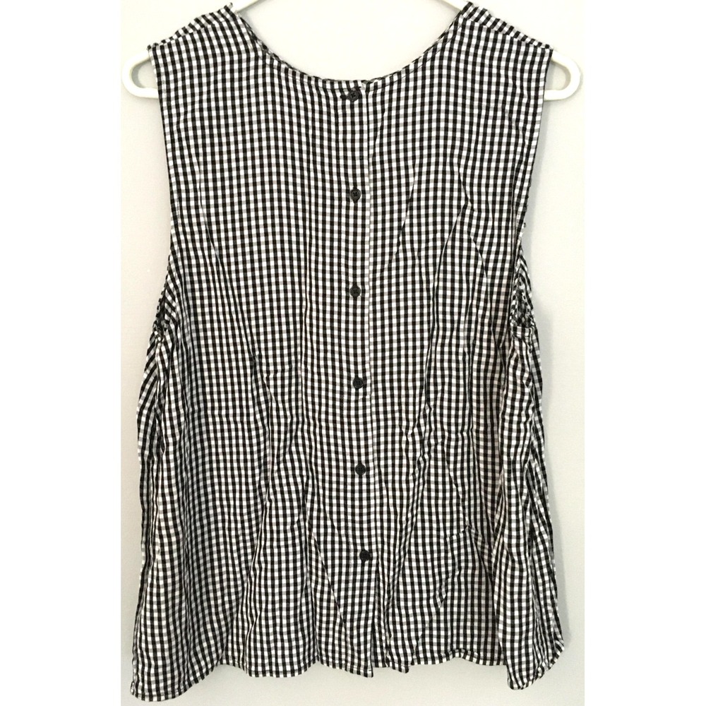 POPSUGAR Blouse Womens XL Black White Gingham Sleeveless Button‎ Back Top Shirt